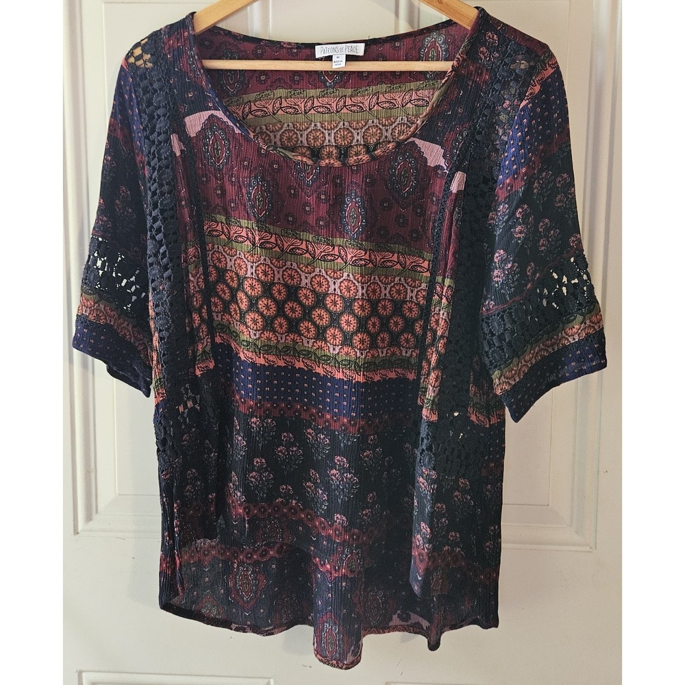 Women’s Paisley Crochet-Sleeve Blouse - Navy Multi